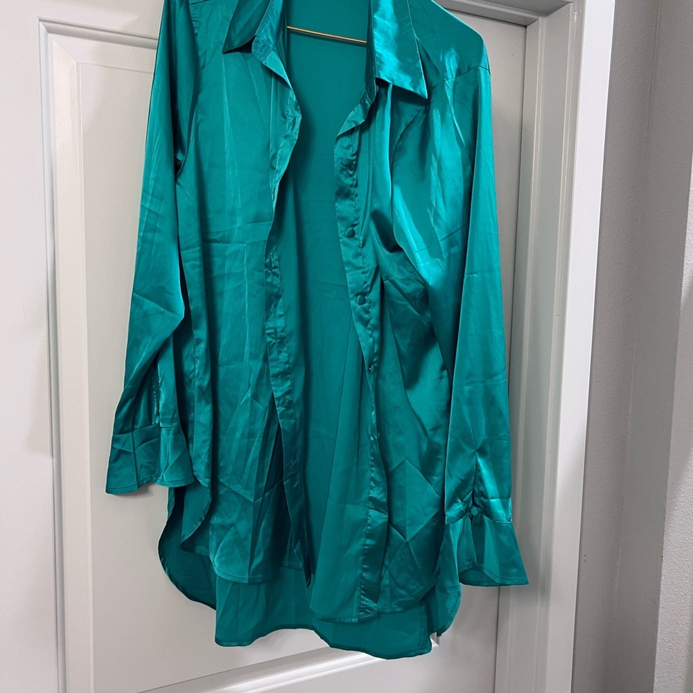 Emerald Green Women's Satin Blouse